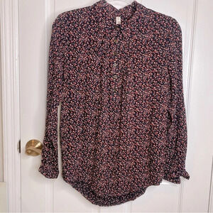 MUDD Women’s Button Down Rayon Gloral Black Res Blouse Top Tunic Button …